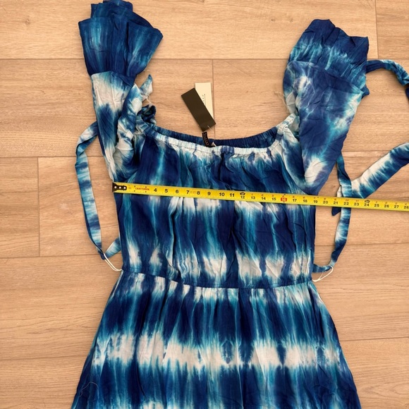 Feathers Women’s Blue Tie Dye Off Shoulder Tie Beachy Midi Dress Bell Sleeves 2X - Picture 8 of 9